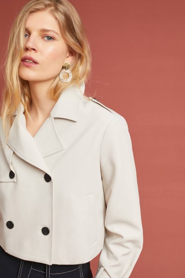 Cartonnier Summer Tied-Sleeve Trench Jacket Ivory ~ cropped coat