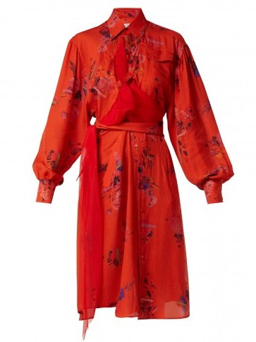 PREEN BY THORNTON BREGAZZI Susanna red floral-print silk shirtdress ~ luxe waist tie shirt dresses - flipped