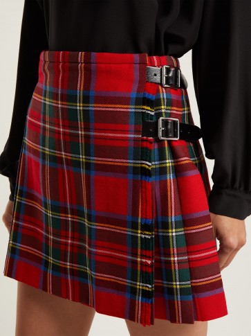 CHRISTOPHER KANE Tartan wool mini skirt / red plaid skirts