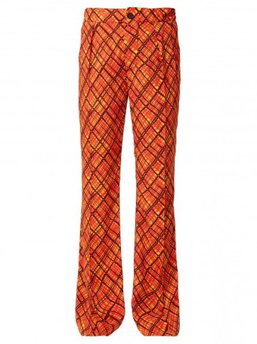 MARNI Tartan-print flared trousers / orange checked retro pants - flipped