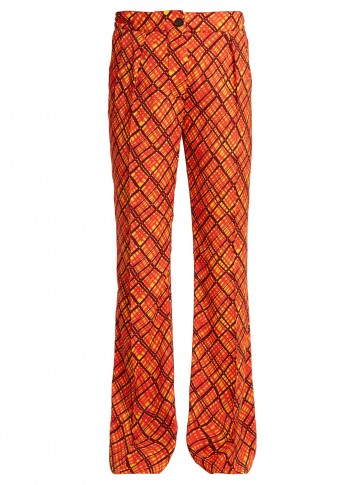 MARNI Tartan-print flared trousers / orange checked retro pants