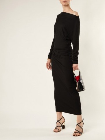 VIVIENNE WESTWOOD ANGLOMANIA Thigh boat neck ruched midi dress ~ chic lbd ~ asymmetric neckline - flipped