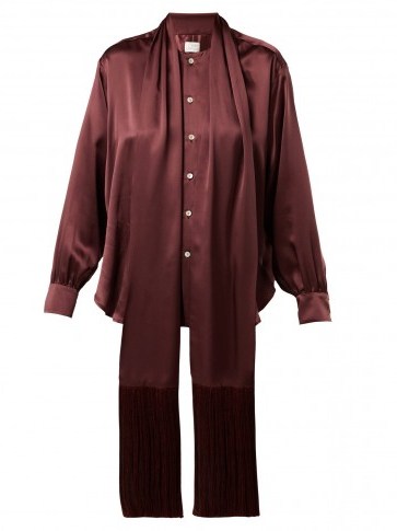 HILLIER BARTLEY Tie-neck burgundy silk-satin blouse ~ deep rich colours - flipped