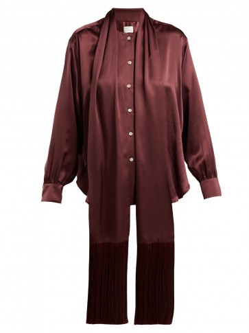 HILLIER BARTLEY Tie-neck burgundy silk-satin blouse ~ deep rich colours