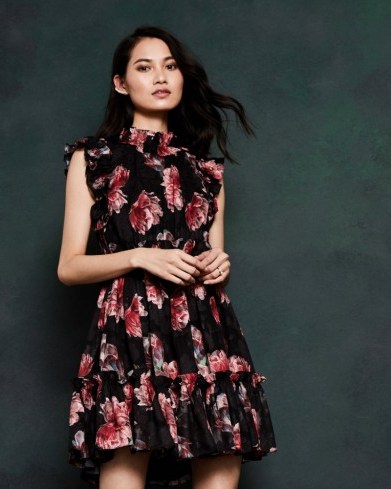 TED BAKER FALLONN Tranquility ruffle dress in Black ~ summer party dresses - flipped
