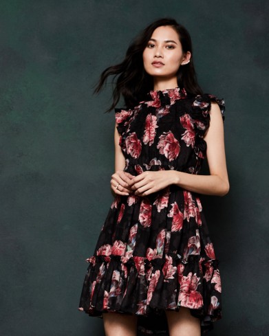 TED BAKER FALLONN Tranquility ruffle dress in Black ~ summer party dresses