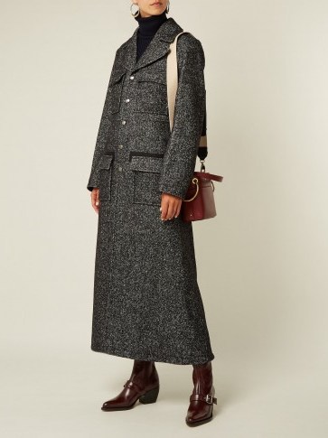 CHLOÉ Tweed wool-blend single-breasted coat ~ grey tailored longline coats - flipped