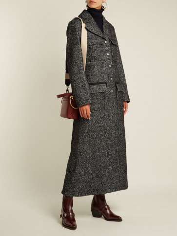 CHLOÉ Tweed wool-blend single-breasted coat ~ grey tailored longline coats