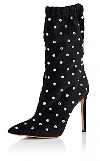 VALENTINO GARAVANI Crystal-Embellished Black Velvet Boots - flipped