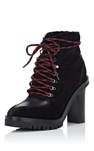VALENTINO GARAVANI Black Suede & Shearling Ankle Boots ~ chunky heels - flipped