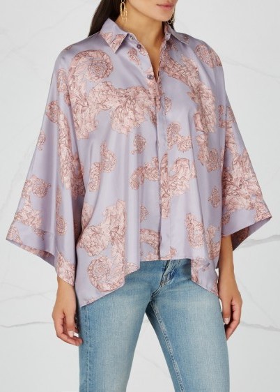 VERSACE COLLECTION Baroqué-print oversized silk shirt ~ mauve & blush-pink - flipped