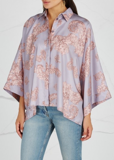 VERSACE COLLECTION Baroqué-print oversized silk shirt ~ mauve & blush-pink