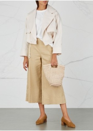 VINCE Ecru cropped cotton twill jacket – oversized cropped jackets – neutral summer tones - flipped