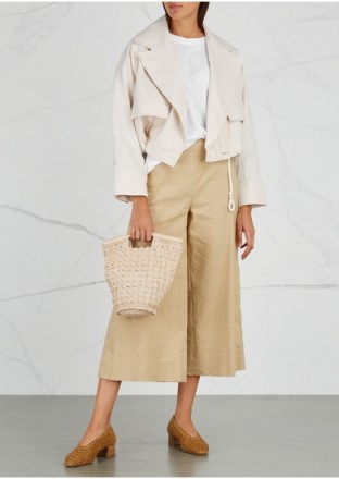 VINCE Ecru cropped cotton twill jacket – oversized cropped jackets – neutral summer tones