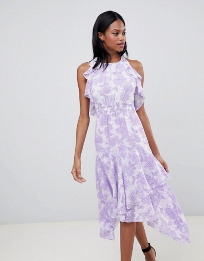 Whistles Tiered Satin Devore Dress Lilac – feminine summer occasion fashion