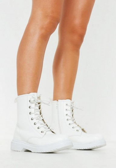 MISSGUIDED white chunky sole lace up ankle boots