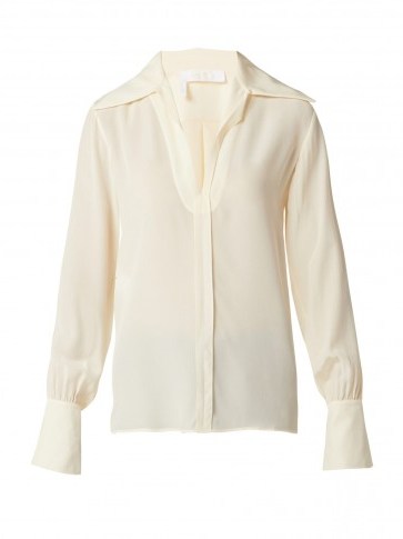 CHLOÉ Wide-collar ivory silk blouse ~ 70s style chic - flipped
