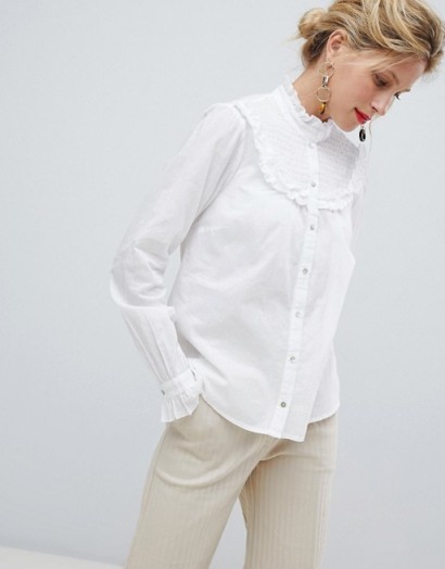 Y.A.S High Neck Smock Detail Shirt in White | romantic high neck and ruffles