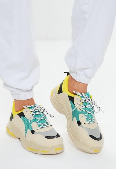 yellow contrast sole colour block chunky trainers | colourful sneakers - flipped