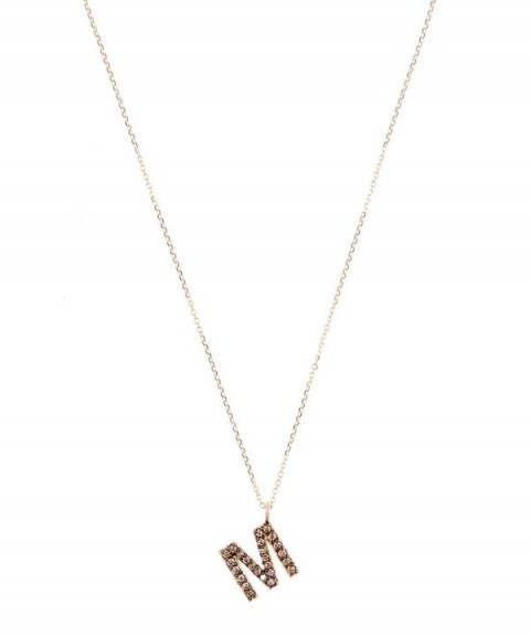 KC DESIGNS Yellow Gold Champagne Diamond Letter M Necklace ~ initial pendants - flipped