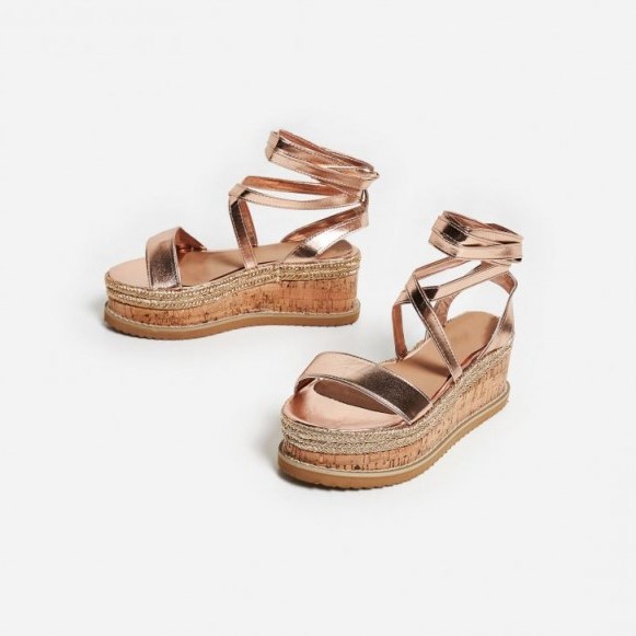 ego Abigail Strappy Espadrille Flatform In Rose Gold Faux Leather – summer platforms - flipped
