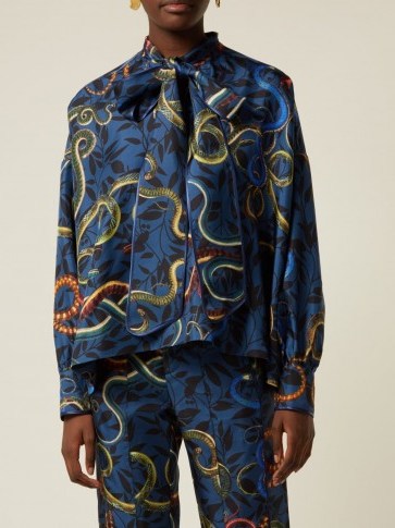 F.R.S – FOR RESTLESS SLEEPERS Alethia blue snake-print silk shirt ~ luxe pyjama style clothing - flipped