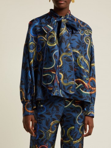 F.R.S – FOR RESTLESS SLEEPERS Alethia blue snake-print silk shirt ~ luxe pyjama style clothing