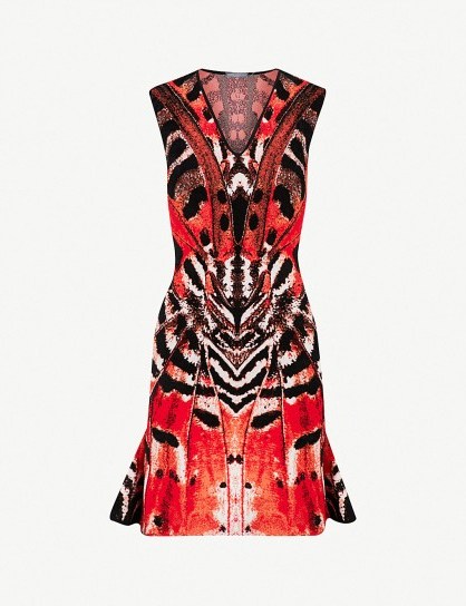 ALEXANDER MCQUEEN Butterfly jacquard mini dress red/orange/black – bold prints - flipped