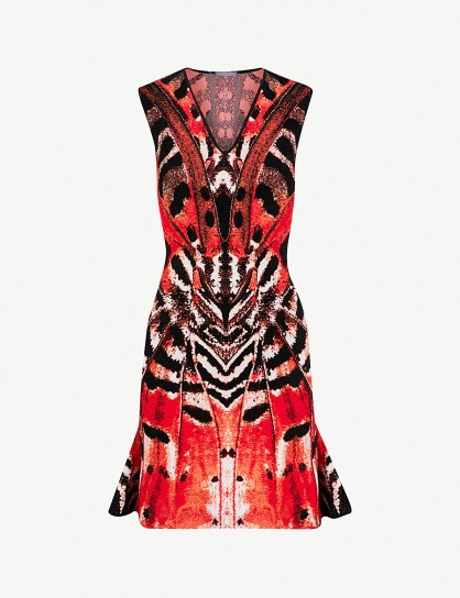 ALEXANDER MCQUEEN Butterfly jacquard mini dress red/orange/black – bold prints