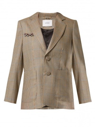 ERDEM Alvine crystal-appliqué houndstooth blazer ~ embellished checked jackets - flipped