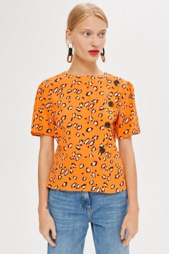 Topshop Animal Print Button Blouse in Orange | retro style summer tops - flipped
