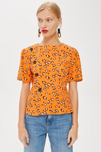 Topshop Animal Print Button Blouse in Orange | retro style summer tops