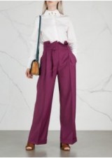 ANNA OCTOBER Magenta wide-leg satin crepe trousers / paper bag waist pants