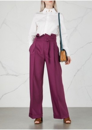 ANNA OCTOBER Magenta wide-leg satin crepe trousers / paper bag waist pants - flipped