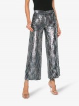 ASHISH Sequin Embellished Stripe Flared Cropped Trousers ~ silver sequinned pants