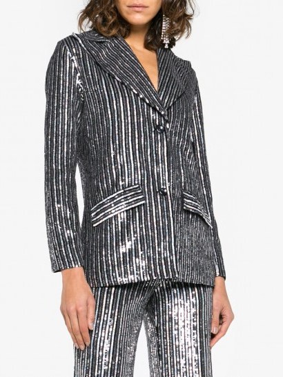 ASHISH Ashish Striped Sequin Embellished Blazer ~ silver sequinned jacket - flipped