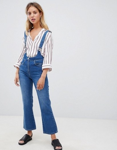ASOS DESIGN Egerton rigid cropped flare jeans in mid wash with braces | high rise flares - flipped