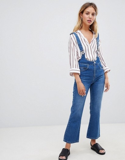 ASOS DESIGN Egerton rigid cropped flare jeans in mid wash with braces | high rise flares