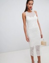 ASOS DESIGN embellished pearl fringe midi dress in ivory | luxe style sleeveless bodycon