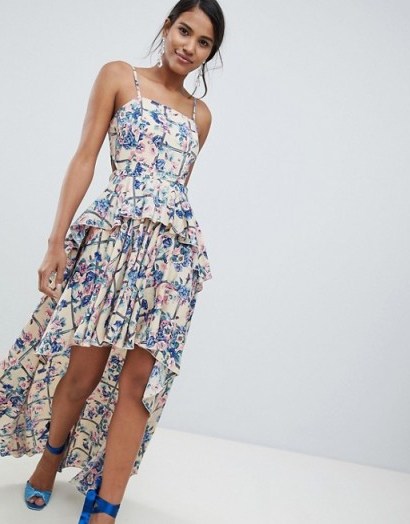 ASOS DESIGN high low maxi dress in grid floral – party ruffles - flipped