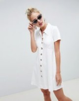 ASOS DESIGN polo shirt dress with tortoiseshell buttons in ivory | short sleeved point collar frock