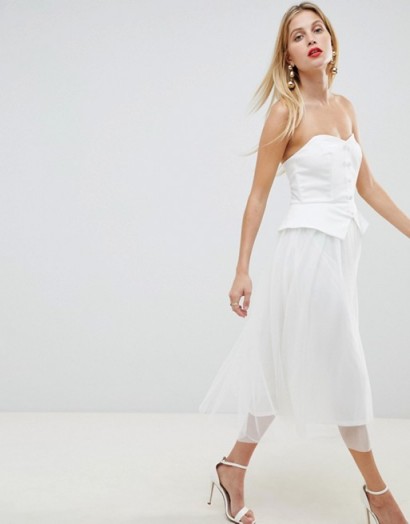 ASOS DESIGN tux tulle midi dress in ivory | strapless party dresses