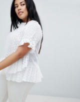ASOS DESIGN Curve tee in mixed broderie in white | ruffle trim lace top