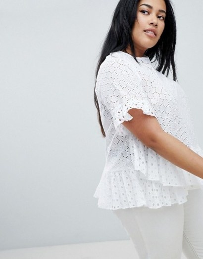 ASOS DESIGN Curve tee in mixed broderie in white | ruffle trim lace top - flipped