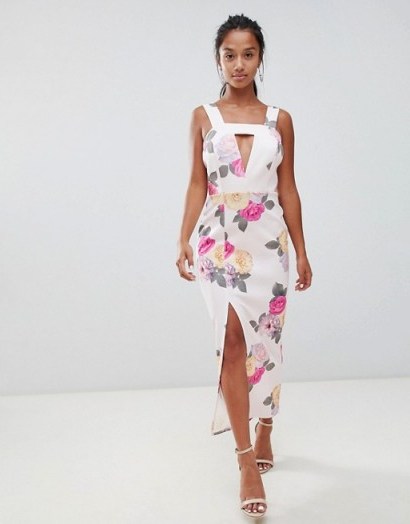ASOS DESIGN Petite Cut Out square neck maxi in floral print dress – summer party look - flipped