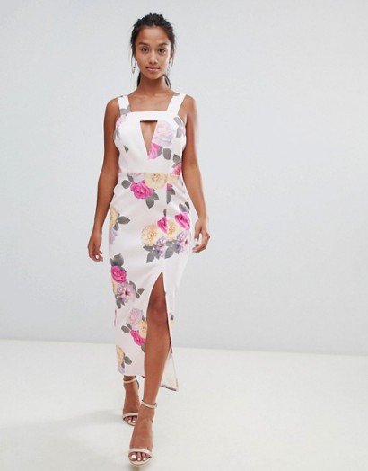 ASOS DESIGN Petite Cut Out square neck maxi in floral print dress – summer party look