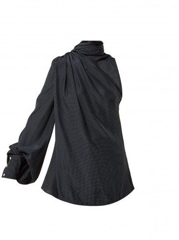 HILLIER BARTLEY Asymmetric fringed-scarf silk-satin blouse ~ oh so chic! - flipped