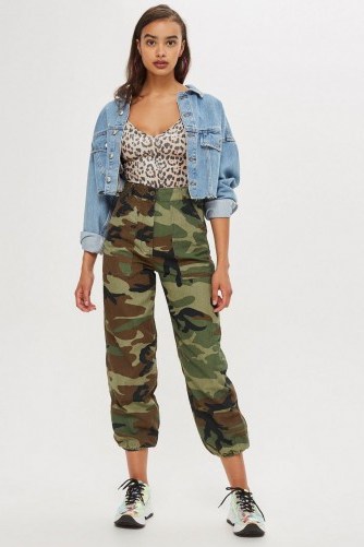 Topshop Authentic Camo Trousers in Khaki | cuffed camouflage pants - flipped