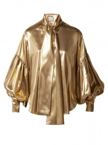 HILLIER BARTLEY Balloon-sleeve gold silk blouse ~ metallic luxe - flipped