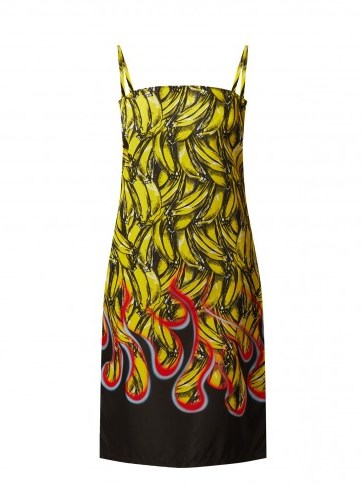 PRADA Yellow Banana and flame-print gabardine dress - flipped